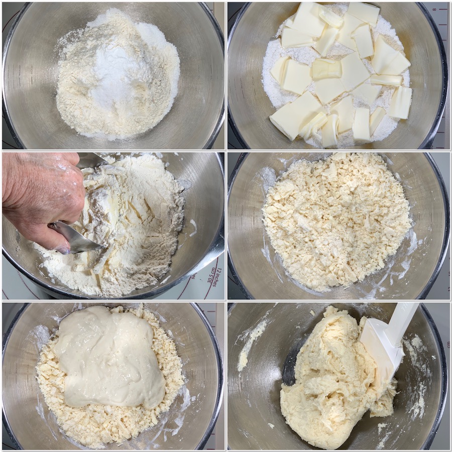 mixing up dough for sourdough biscuits collage